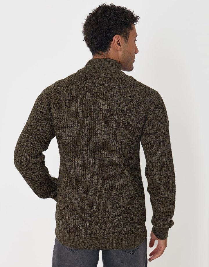 Threadbare Full-Zip Cardigan in Khaki Green - back view