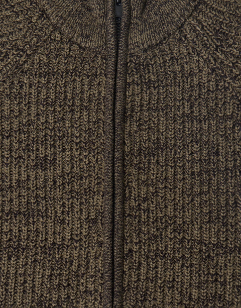 Threadbare Full-Zip Cardigan in Khaki Green - close up