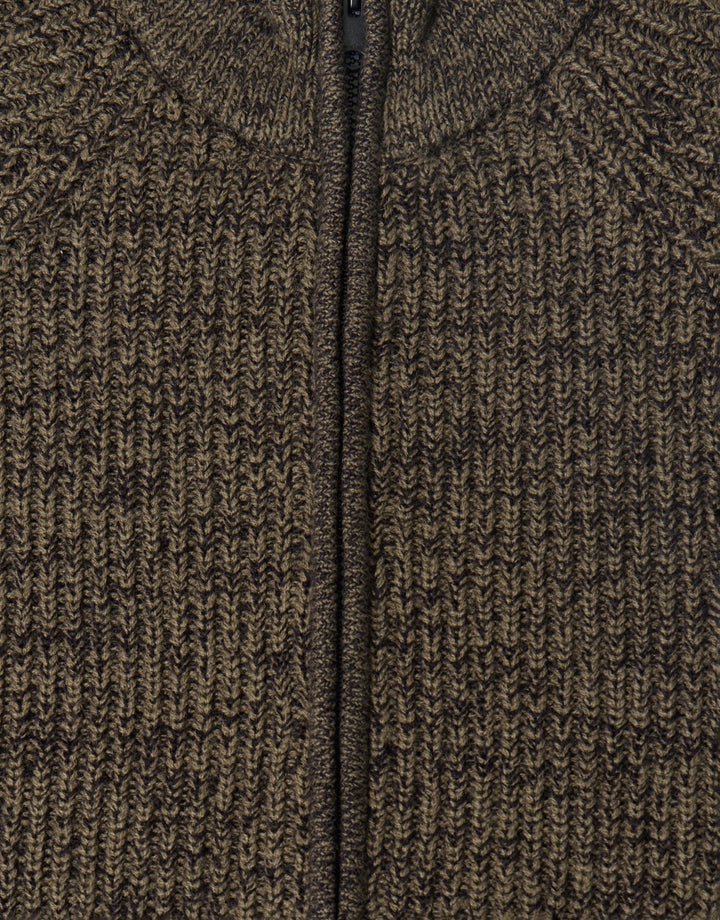 Threadbare Full-Zip Cardigan in Khaki Green - close up