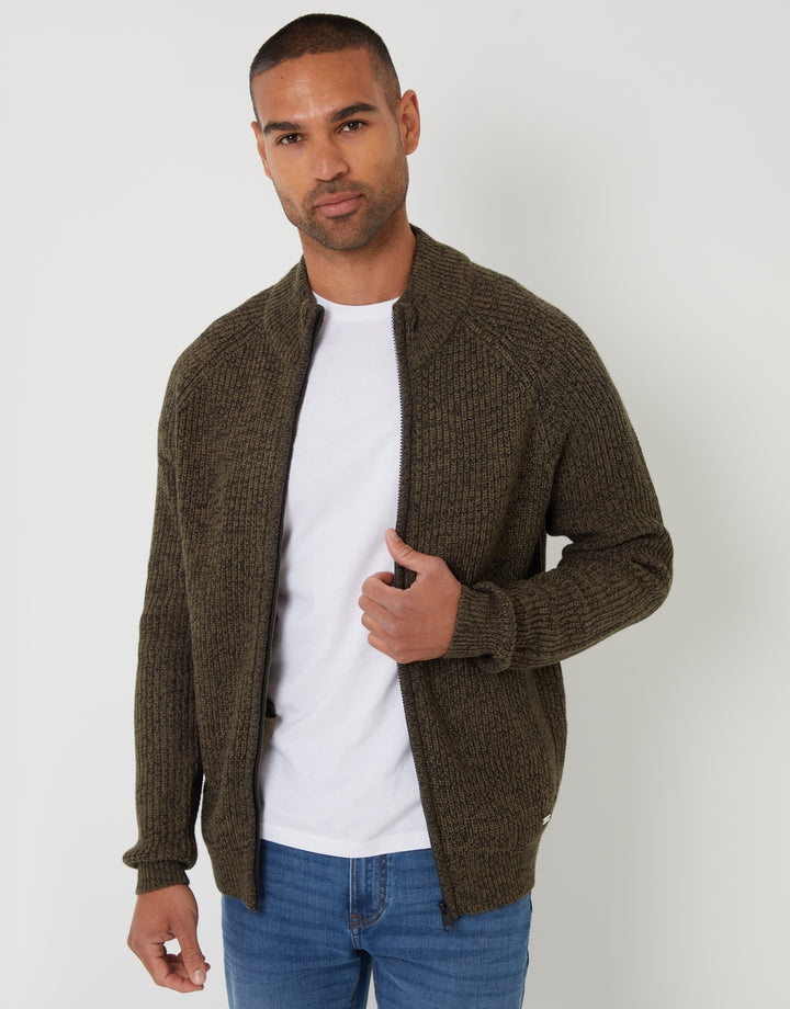 Khaki Green Full-Zip Cardigan