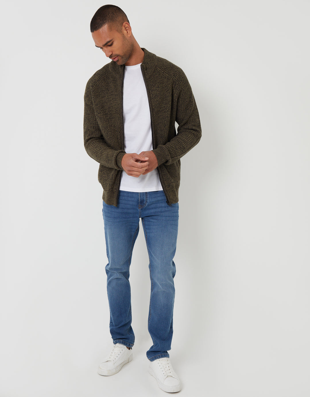 Khaki Green Full-Zip Cardigan