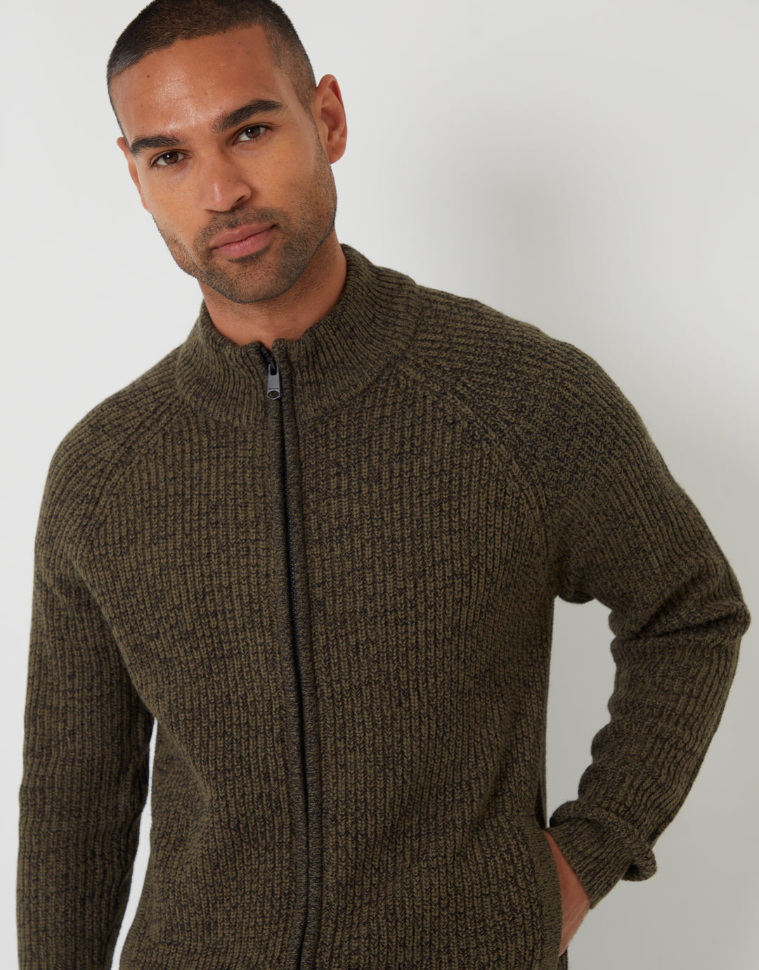 Khaki Green Full-Zip Cardigan