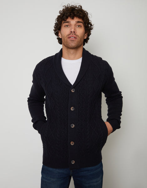 Mens Shaw Navy Plain Shawl Cardigan – Threadbare