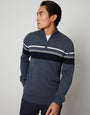 Denim Marl Blue Quarter Zip Colourblock Striped Knitted Jumper