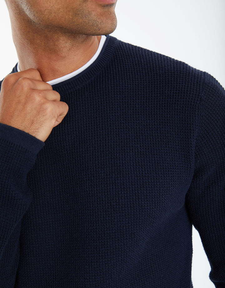 Navy Mock Tee Crew Neck Jumper