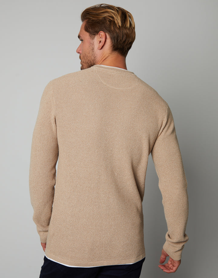 Ecru Mock Tee Crew Neck Jumper