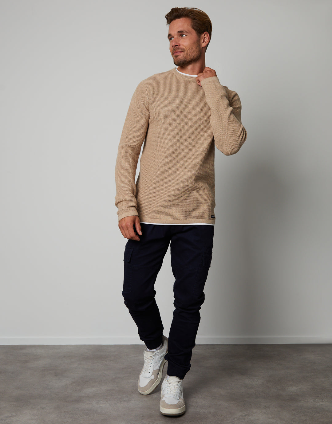 Ecru Mock Tee Crew Neck Jumper