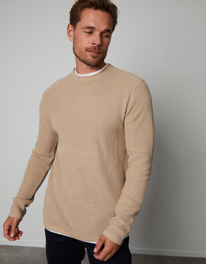 Ecru Mock Tee Crew Neck Jumper