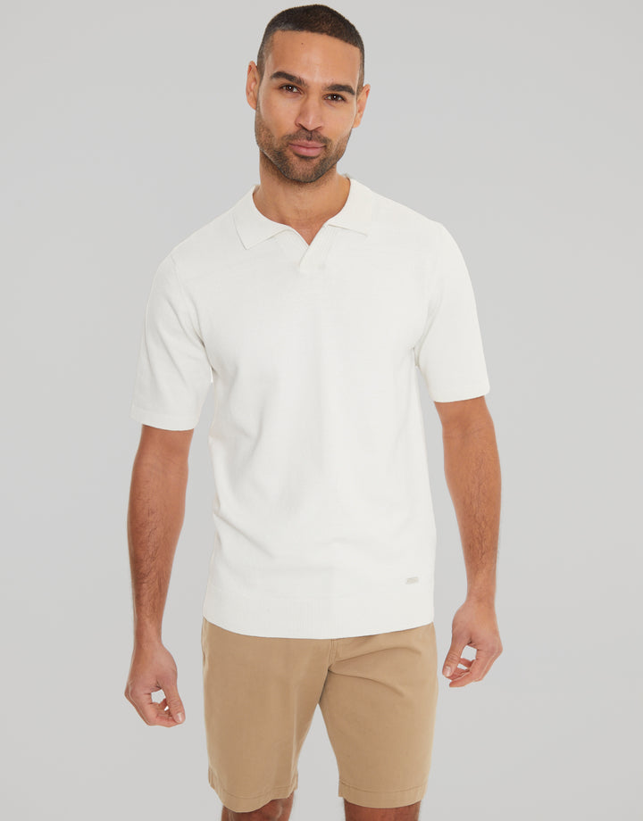 Ecru Trophy Neck Knitted Polo