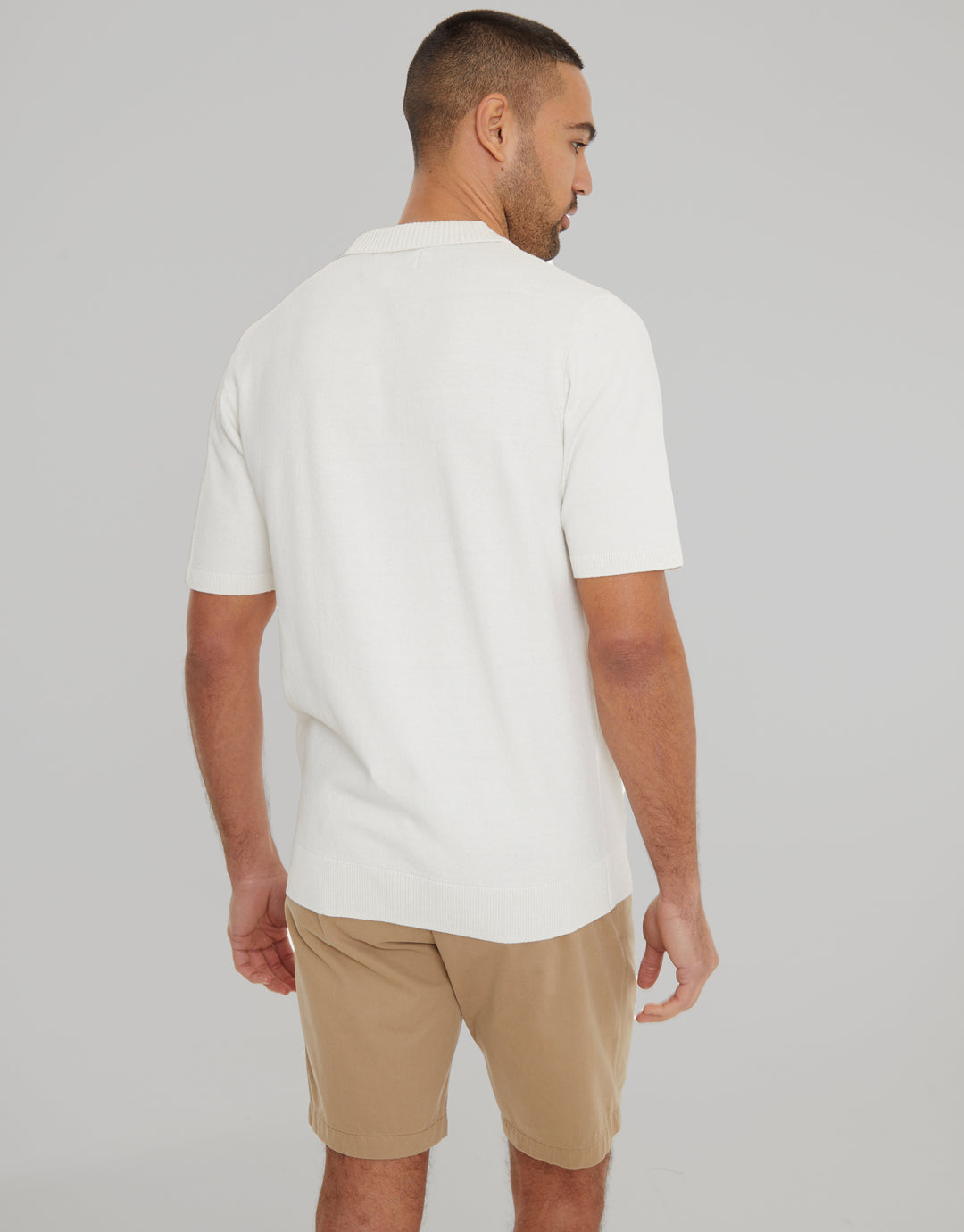 Ecru Trophy Neck Knitted Polo