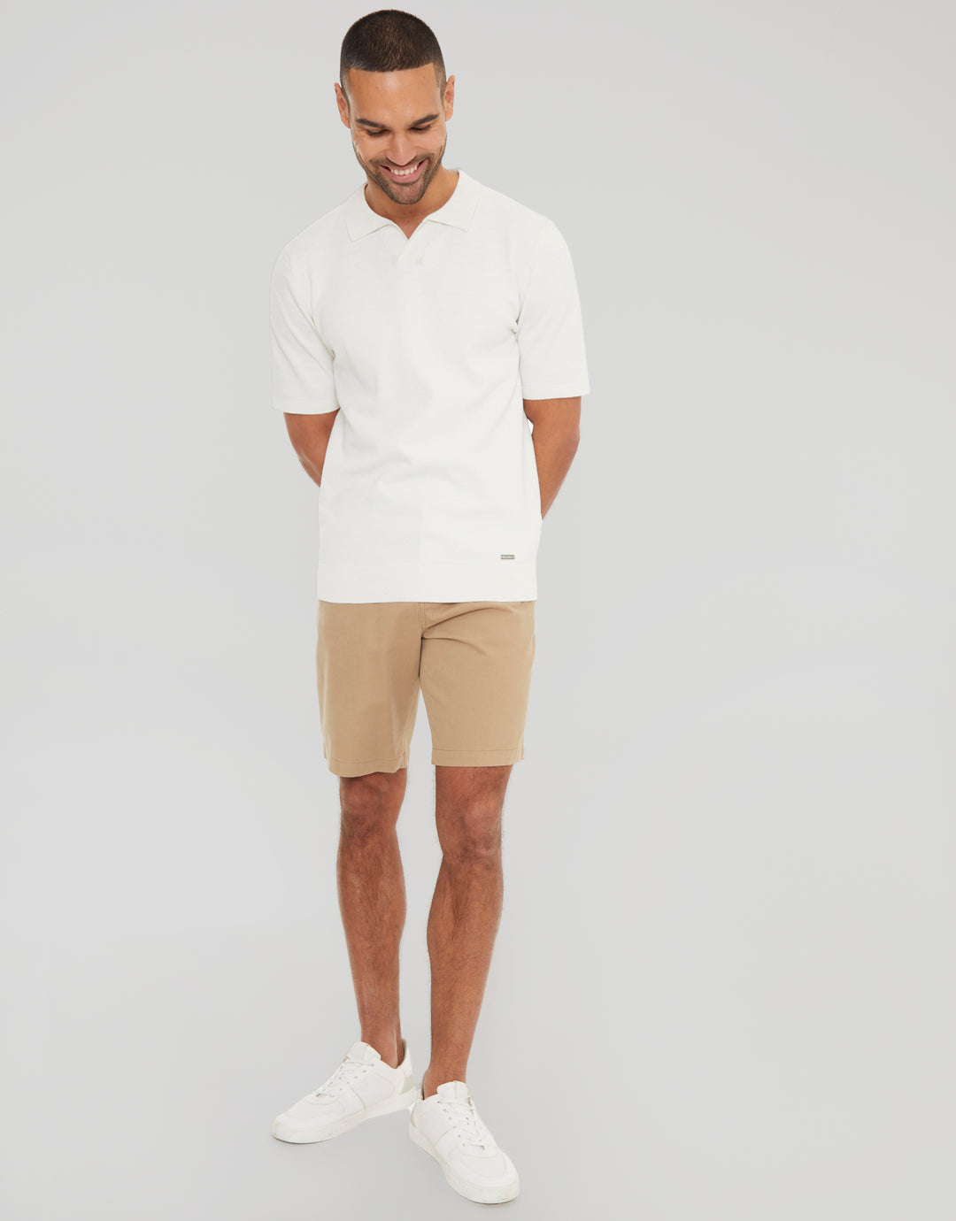 Ecru Trophy Neck Knitted Polo