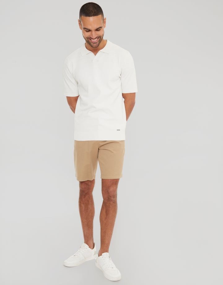 Ecru Trophy Neck Knitted Polo