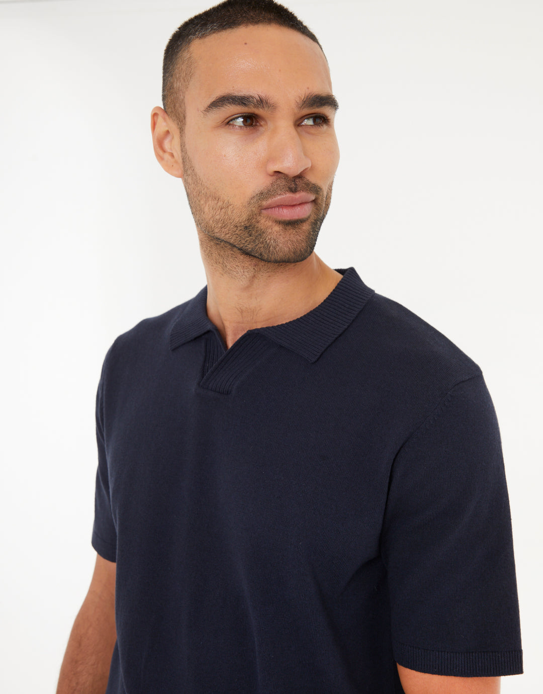 Navy Trophy Neck Knitted Polo