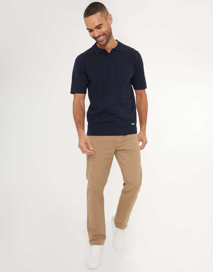 Navy Trophy Neck Knitted Polo