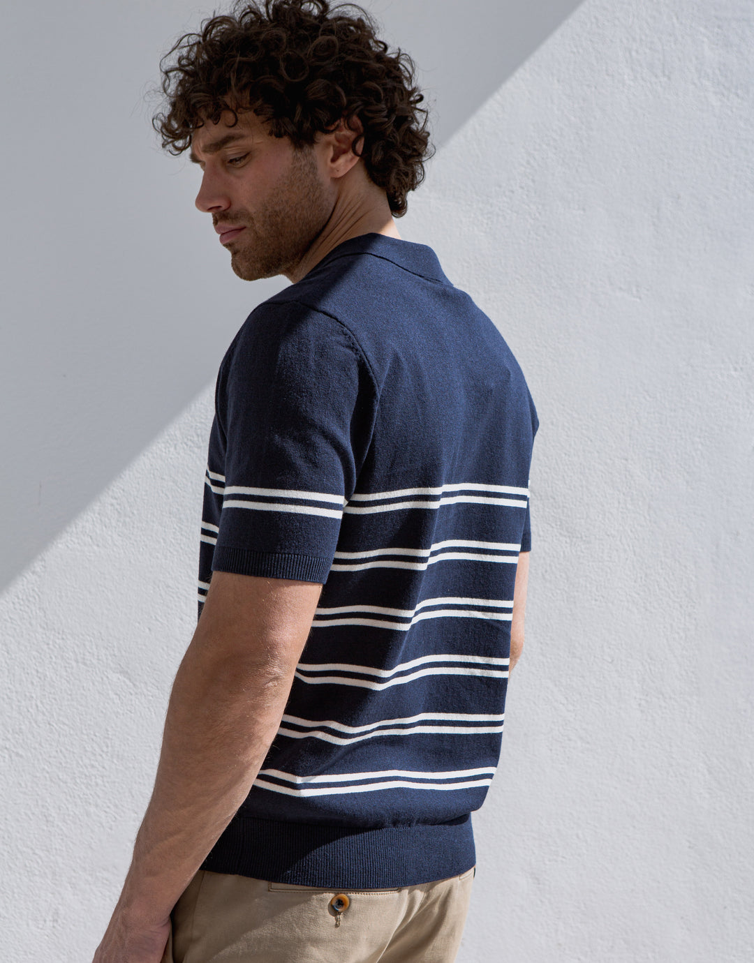 Navy Striped Knitted Polo
