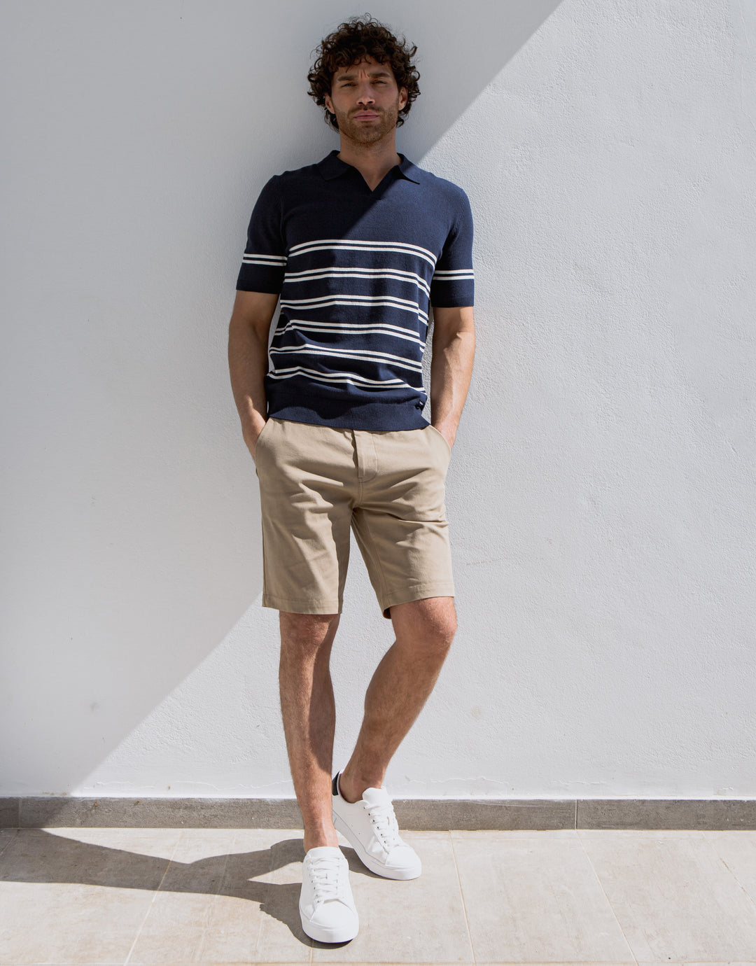 Navy Striped Knitted Polo