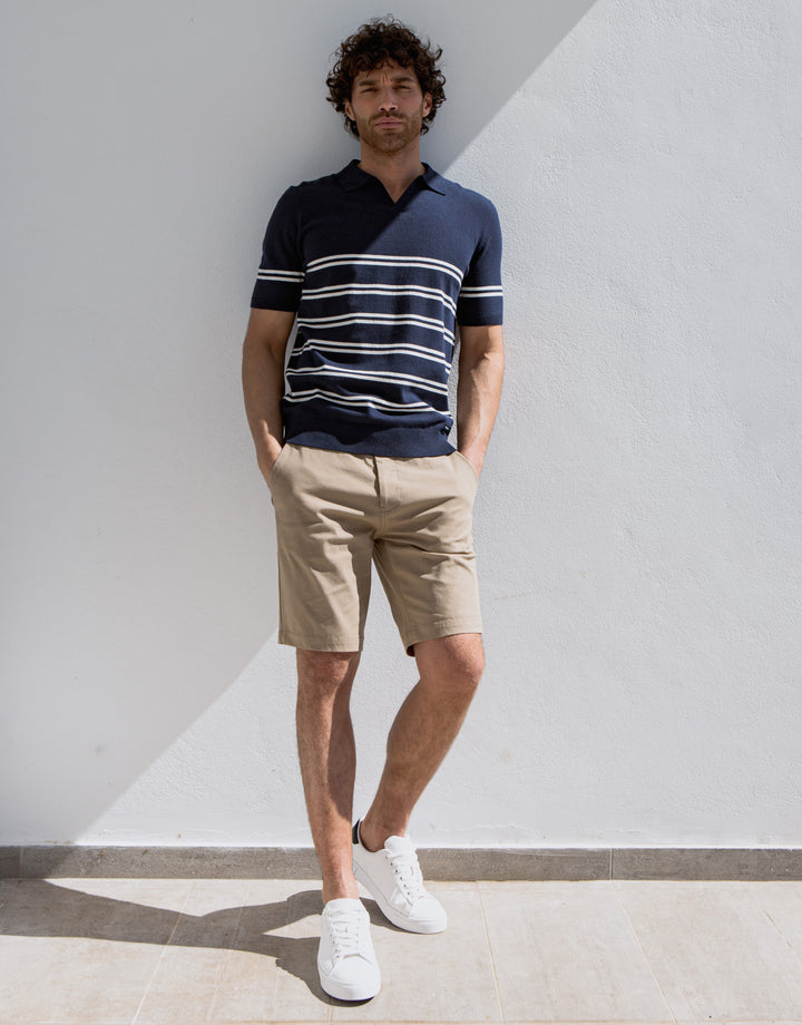 Navy Striped Knitted Polo