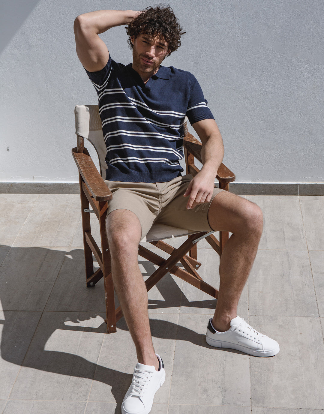 Navy Striped Knitted Polo