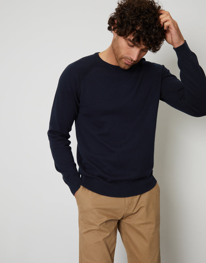 Navy Crew Neck Knitted Jumper