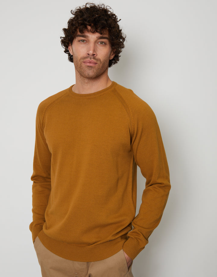 Camel Brown Crew Neck Knitted Jumper