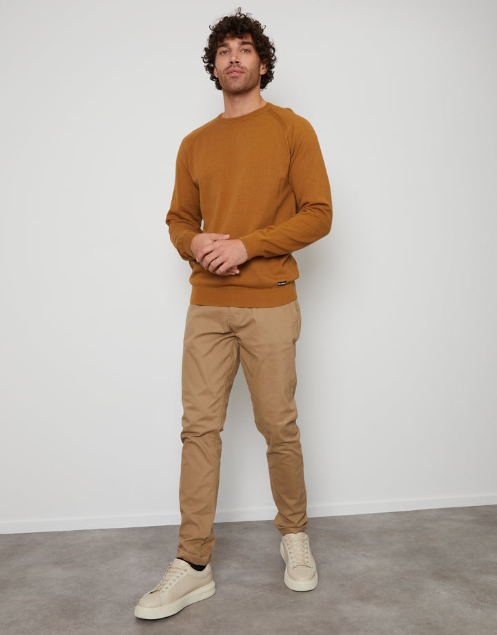 Camel Brown Crew Neck Knitted Jumper