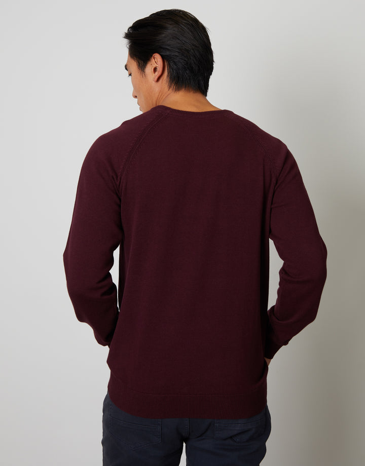 Burgundy Crew Neck Knitted Jumper