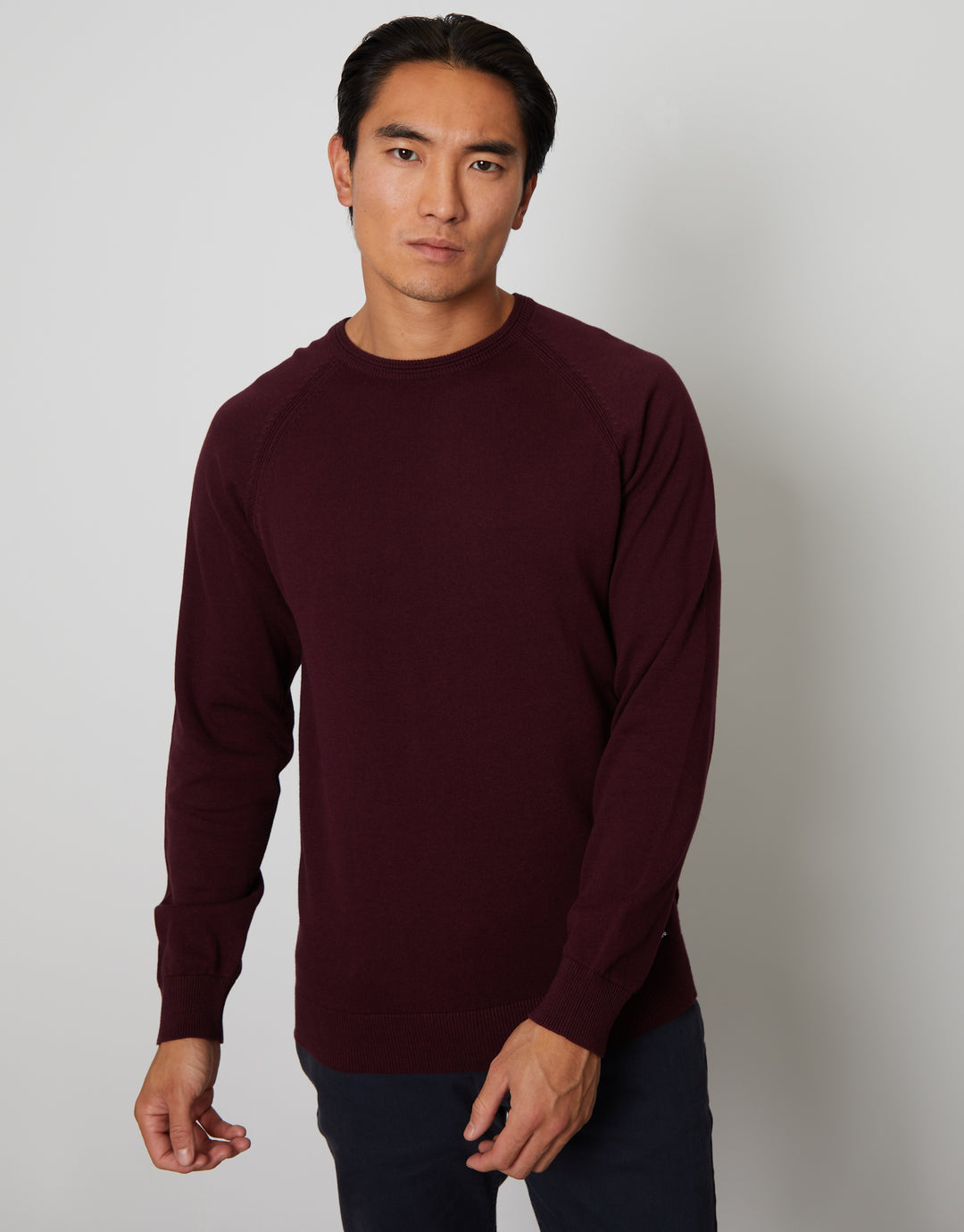 Burgundy Crew Neck Knitted Jumper