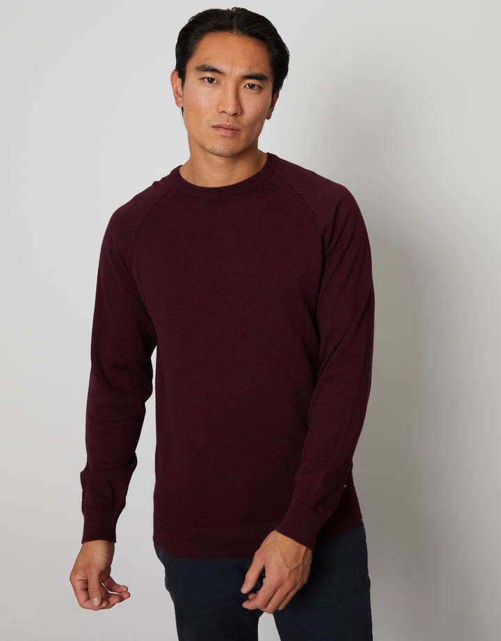 Burgundy Crew Neck Knitted Jumper