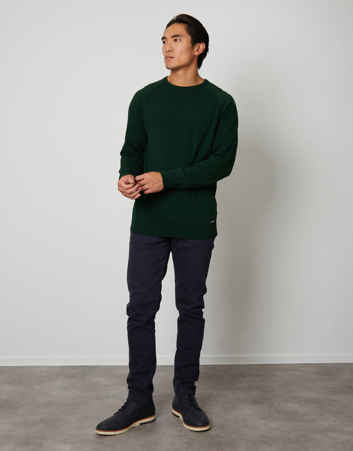 Forest Green Crew Neck Knitted Jumper