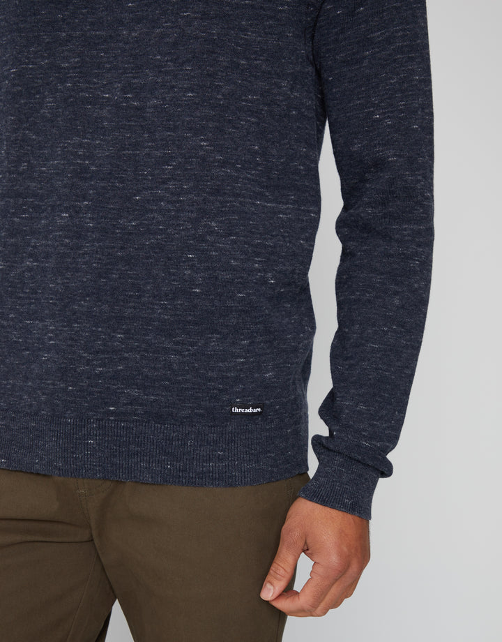 Navy Marl Crew Neck Knitted Jumper