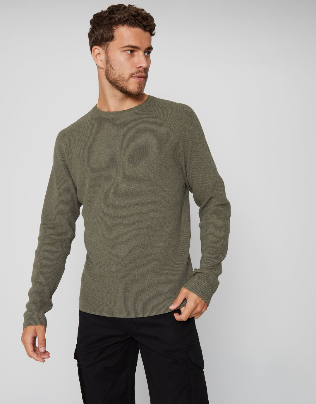 Khaki Green Crew Neck Knitted Jumper