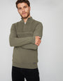 Khaki Green Rib Detail Knitted Quarter Zip Jumper