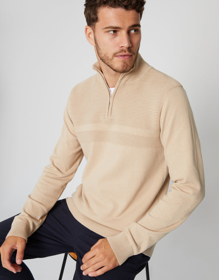 Stone Rib Detail Knitted Quarter Zip Jumper