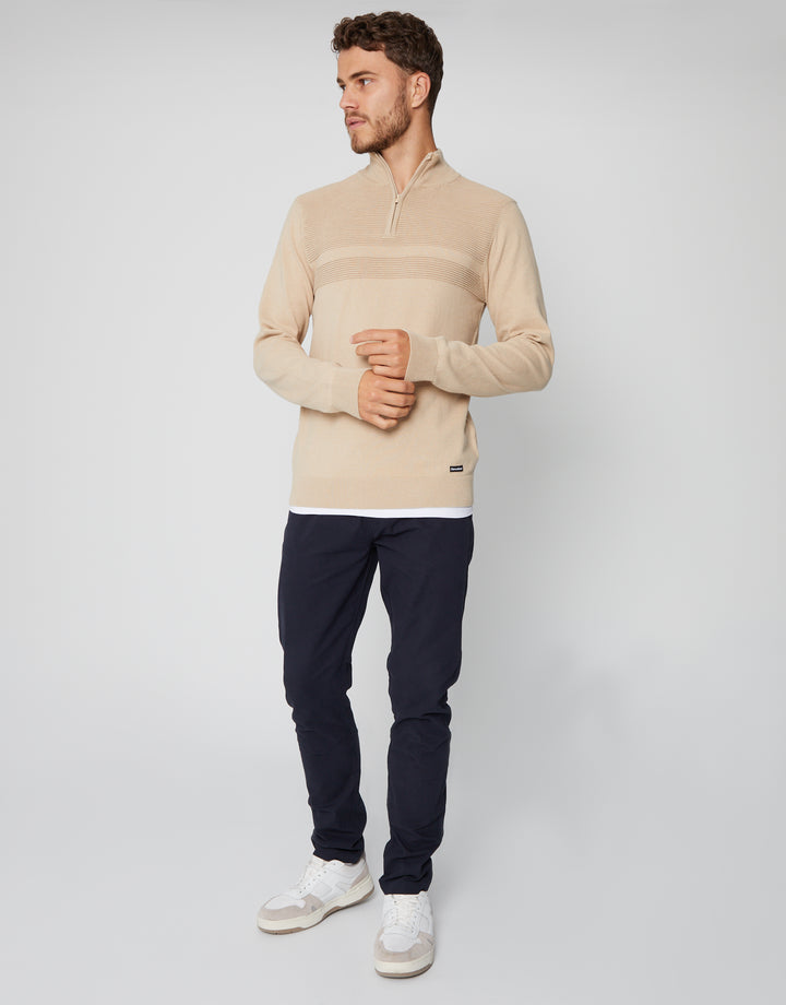 Stone Rib Detail Knitted Quarter Zip Jumper
