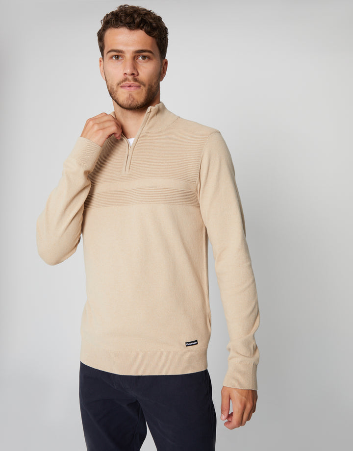 Stone Rib Detail Knitted Quarter Zip Jumper