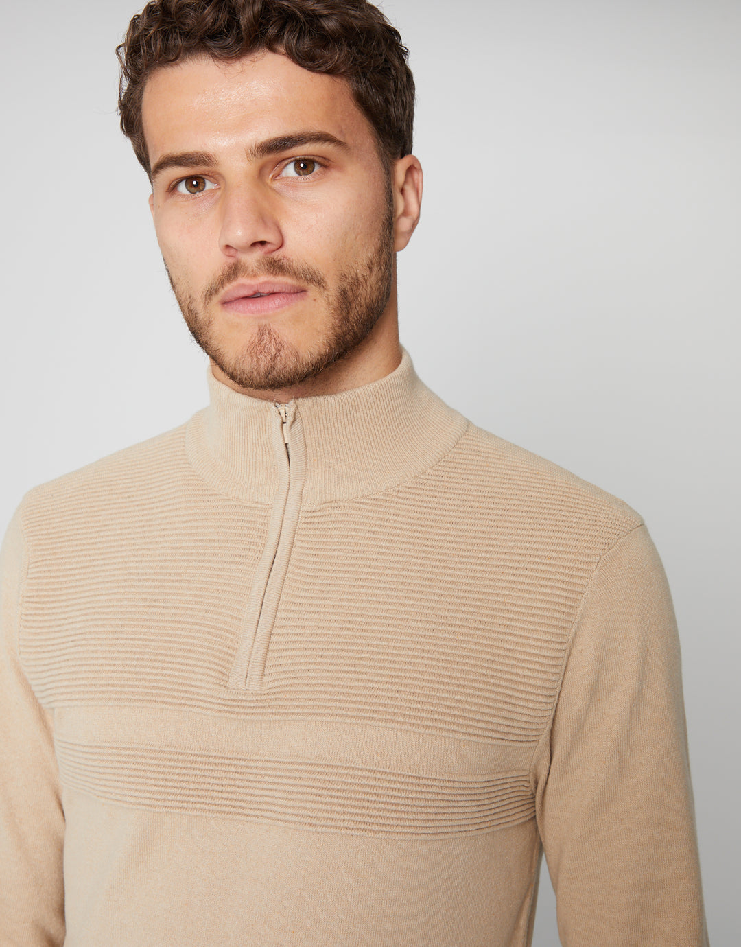 Stone Rib Detail Knitted Quarter Zip Jumper