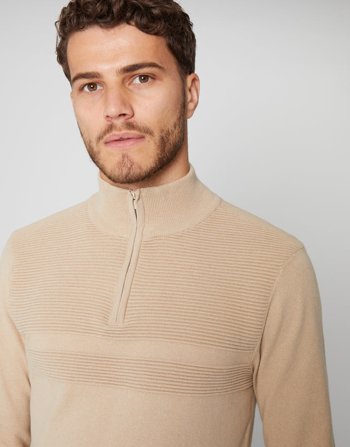 Stone Rib Detail Knitted Quarter Zip Jumper