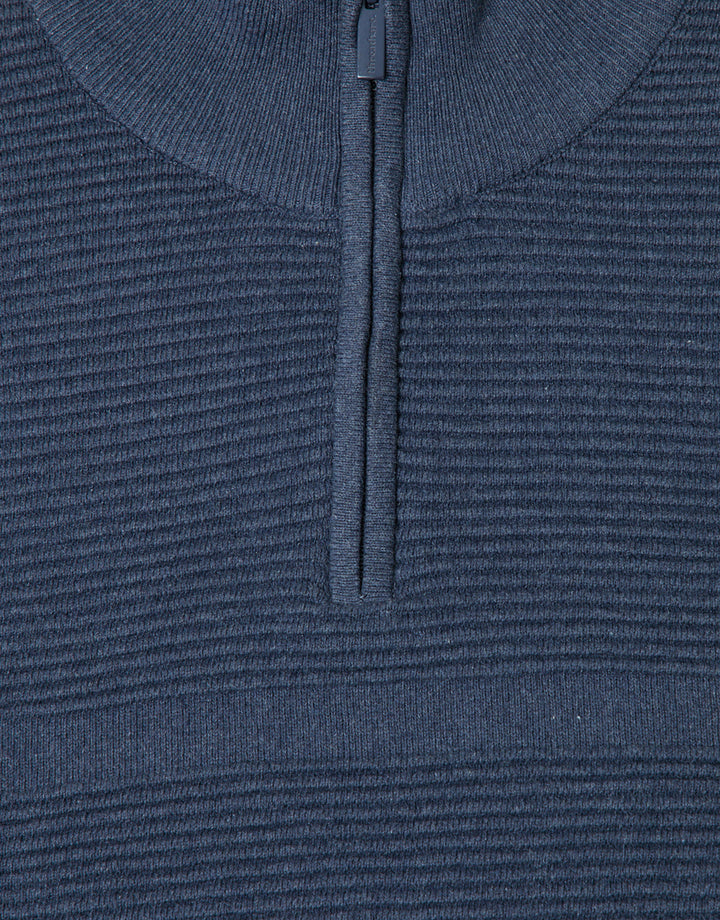 Threadbare Raglan Knitted Quarter Zip Jumper in Denim Blue - detail