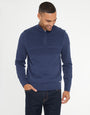Denim Blue Rib Detail Knitted Quarter Zip Jumper