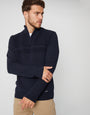 Navy Rib Detail Knitted Quarter Zip Jumper
