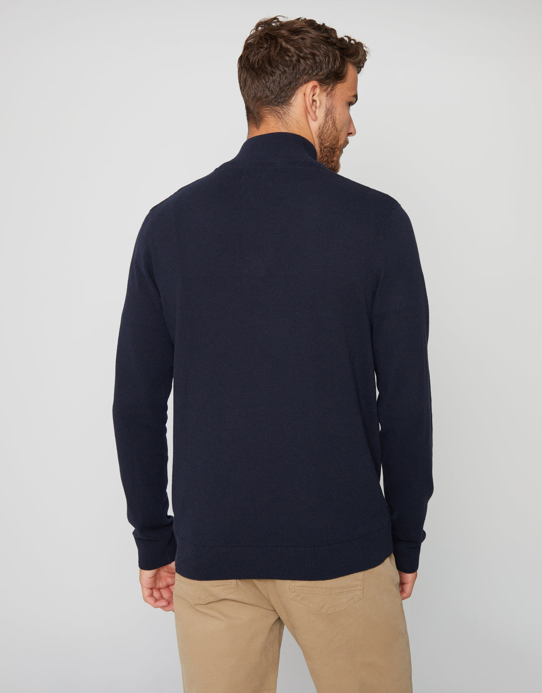 Navy Rib Detail Knitted Quarter Zip Jumper