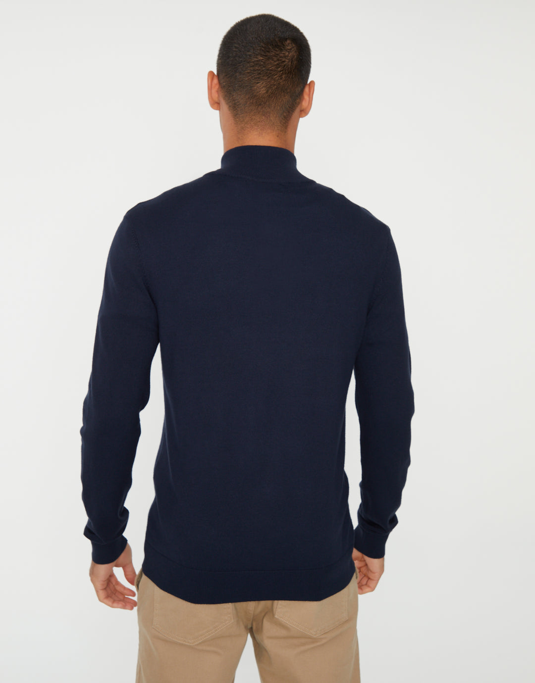Threadbare Funnel Neck Quarter Zip Knitted Jumper in Navy - back view