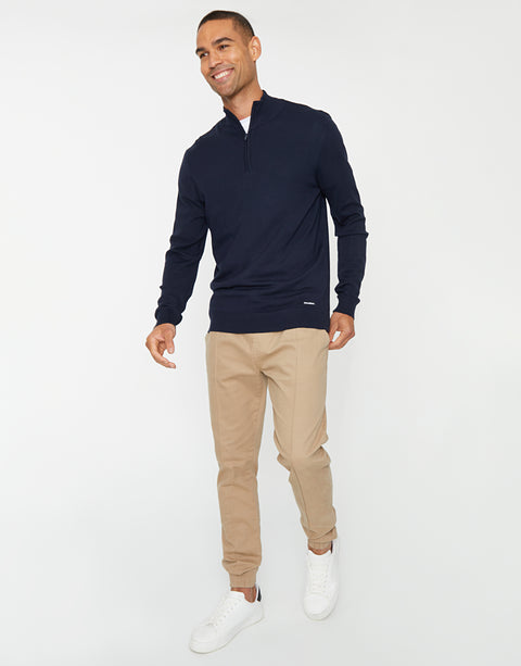 Threadbare Funnel Neck Quarter Zip Knitted Jumper in Navy - full body