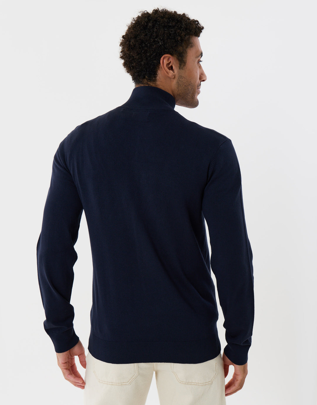 Threadbare Funnel Neck Quarter Zip Knitted Jumper in Navy - back view