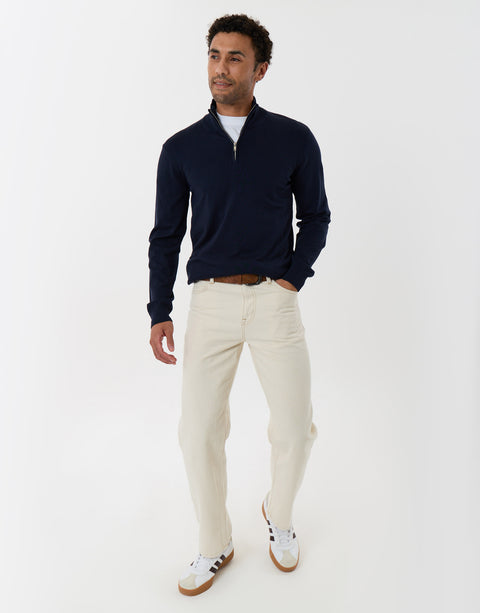 Threadbare Funnel Neck Quarter Zip Knitted Jumper in Navy - full body
