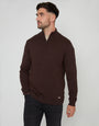 Brown Funnel Neck Quarter Zip Knitted Jumper