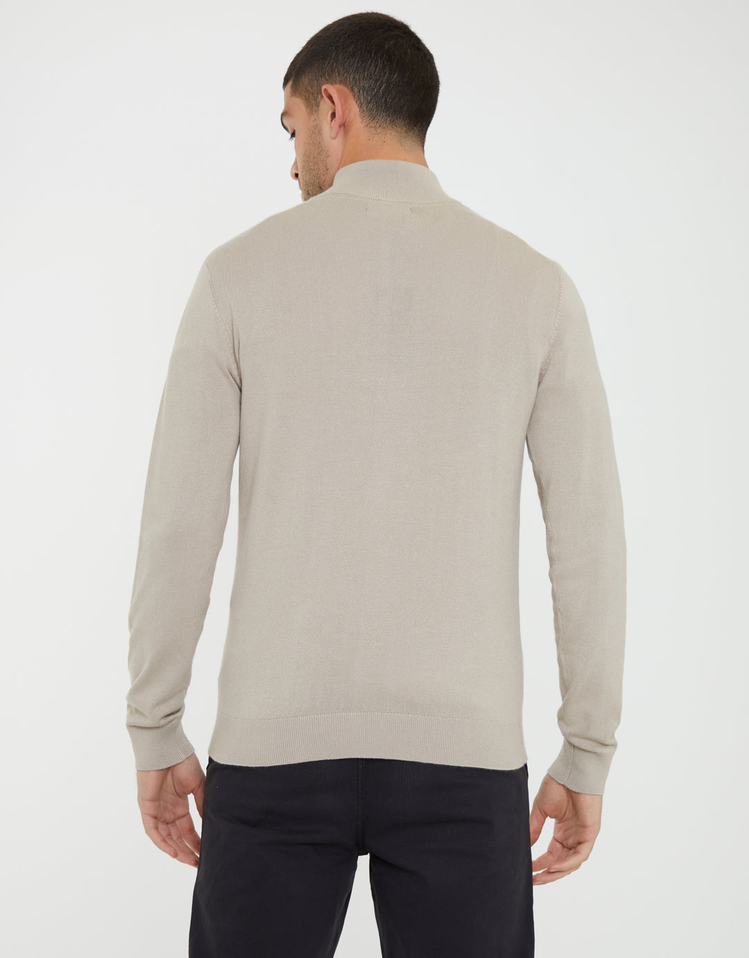 Ecru Funnel Neck Quarter Zip Knitted Jumper