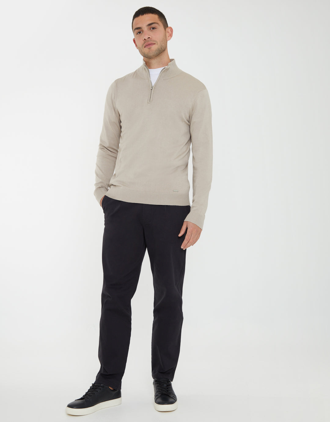 Ecru Funnel Neck Quarter Zip Knitted Jumper