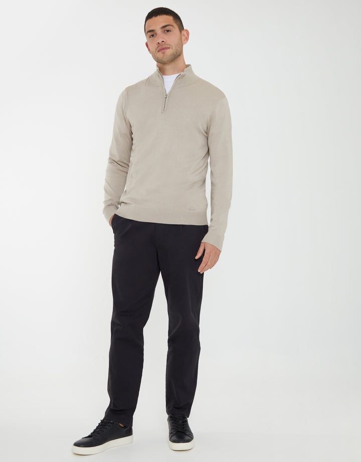 Ecru Funnel Neck Quarter Zip Knitted Jumper