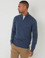 Denim Marl Blue Funnel Neck Quarter Zip Knitted Jumper